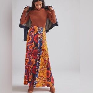 Farm Rio x Anthropologie Contrast Mixed Print Maxi Skirt